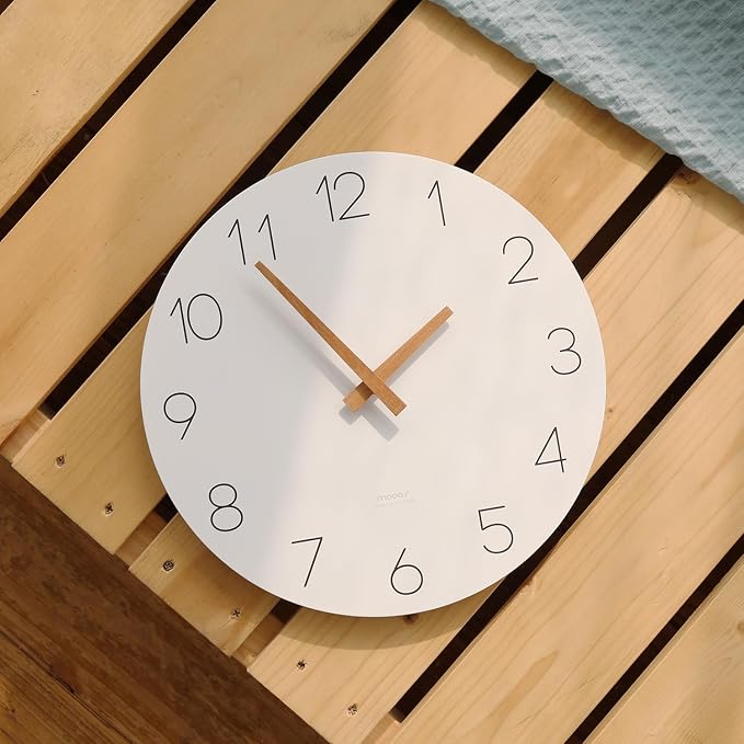 mooas Flatwood Wall Clock (Wood Mini), 9.8" Non-Ticking Sweep Movement - Image 6