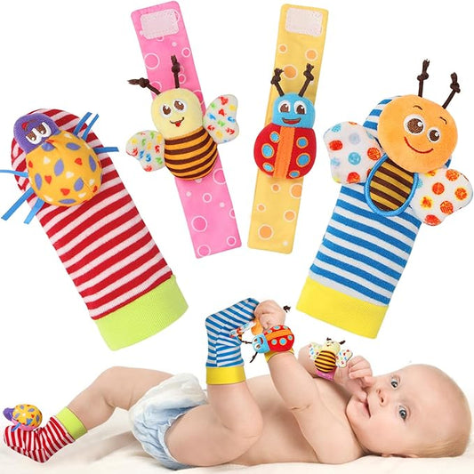 Bloobloomax Wrist Rattle Socks and Foot Finder Set, Infant Girl Boy Toys for Babies 0-36 Months, Newborn Hand & Foot Toys for 0 to 3 Years, Baby Shower Gifts Set (Dark Blue Gift Box)