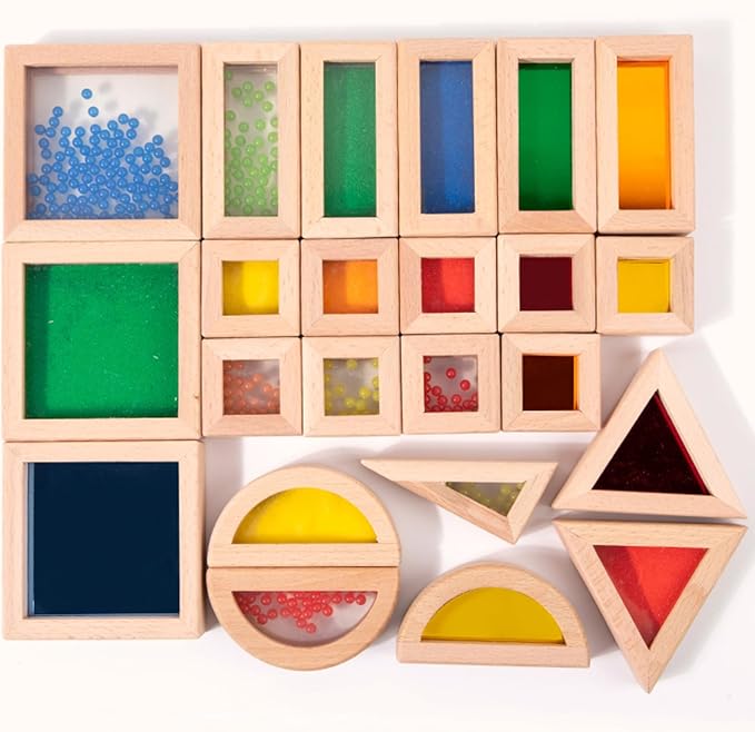 Dinhon 23PCS Sensory Blocks for Toddlers 1-3 & Kids 4-8 - Large Montessori Wooden Building Blocks with Rainbow Colors, Stacking Toys for Boys Girls, Sensory Play & Preschool Learning, Toddler Gift - Image 4