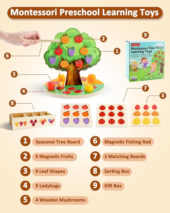 Montessori Wooden Sorting Toy for Kids Ages 3-5, Apple Tree Learning Toy - Image 2