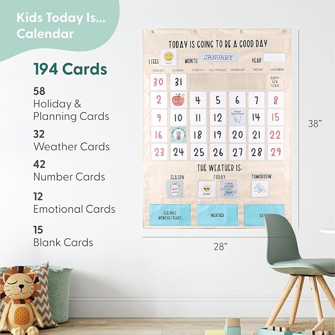 The Peanutshell Learning Calendar Wall Chart - Homeschool Supplies, Interactive Pocket Chart for Toddlers & Kids - Preschool Learning Activity Board, Circle Time Board for Classroom - Good Day - Image 2