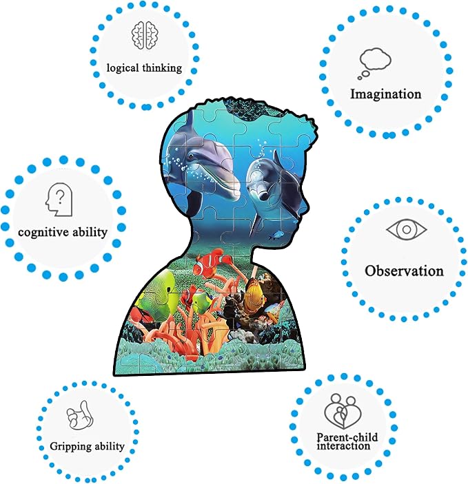 LELEMON Underwater World Puzzles for Kids Ages 4-8,100 Piece Ocean Dolphins Fishes Jigsaw Puzzle for Children,Learning Educational Toys for Boys and Girls - Image 4