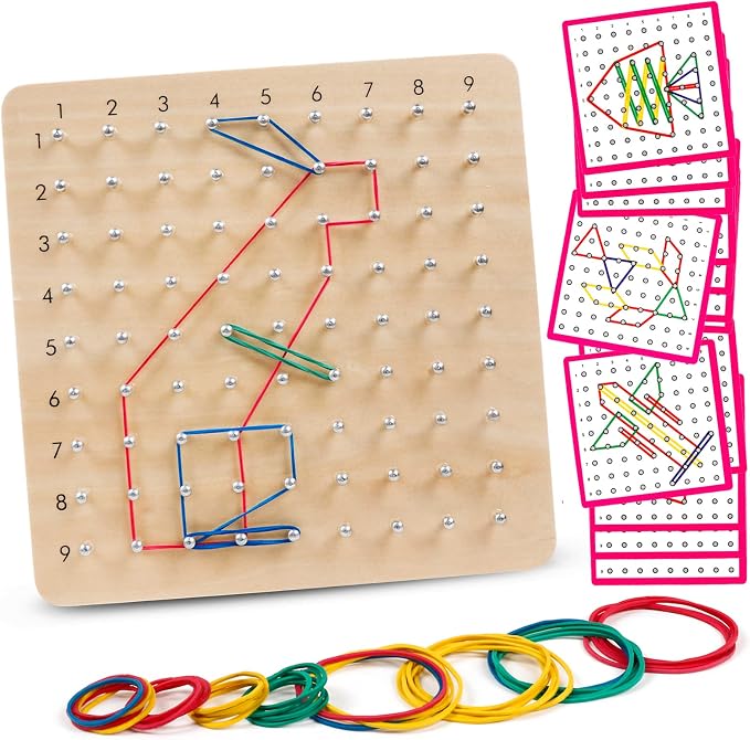 Wooden Geoboards - Montessori STEM Toy with Pattern Cards for Kids Ages 3+ by Skrtuan