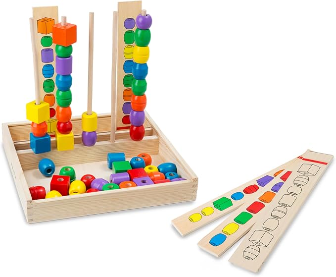Melissa & Doug Bead Sequencing Set with 46 Wooden Beads and 5 Double-Sided Pattern Boards by Unknown