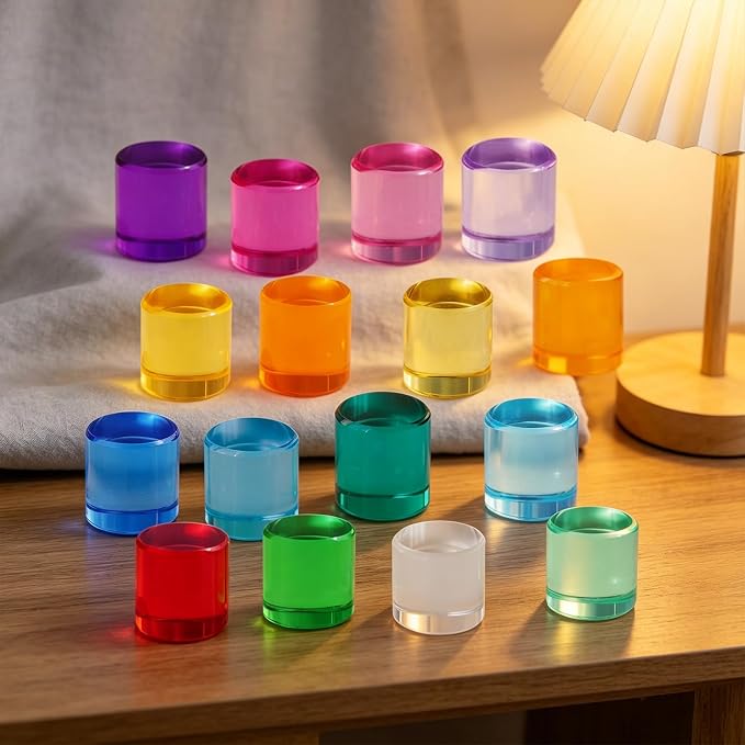 Rainbow Acrylic Blocks, 16 Stackable Cylinders for Kids Ages 3+ - Image 3