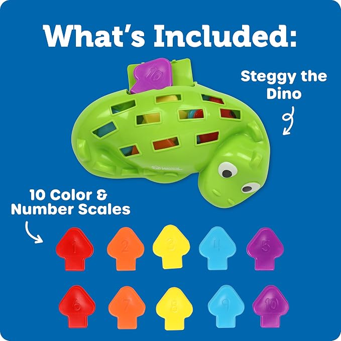 Learning Resources Steggy the Fine Motor Dino - 11 Pieces, Ages 18+ Months Toddler Learning Toys, Fine Motor and Sensory Toy, Toddler Montessori Toys, Dino Toys, Preschool Toys - Image 7