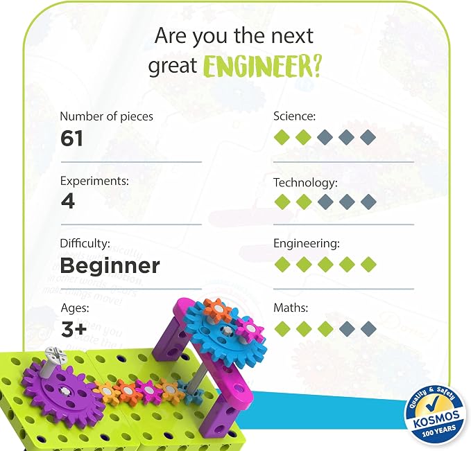 Thames & Kosmos Kids First: Intro to Gears STEM Experiment Kit for Ages 3+ | Build 4 Models, Learn About Gears, Power & Motion | Intro to Mechanical Engineering for Young Learners | Durable Parts - Image 2