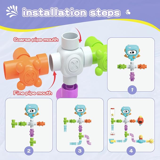 STEM Building Bath Toys for Kids Ages 3-8 | DIY Water Pipe Assembly Kit with Suction Cups | Educational Bathtub Toys for Toddlers 3+ | Creative Tub Time Birthday Gifts for Boys & Girls - Image 7