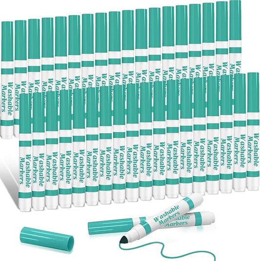 Janlaugh 36 Pcs Cyan Washable Markers Bulk Coloring Broad Line Markers for Kids Cyan Conical Tip Drawing Pen for Christmas,School Supplies, Travel Art Baby Shower Gender Reveal Party Supplies, Ages 6+