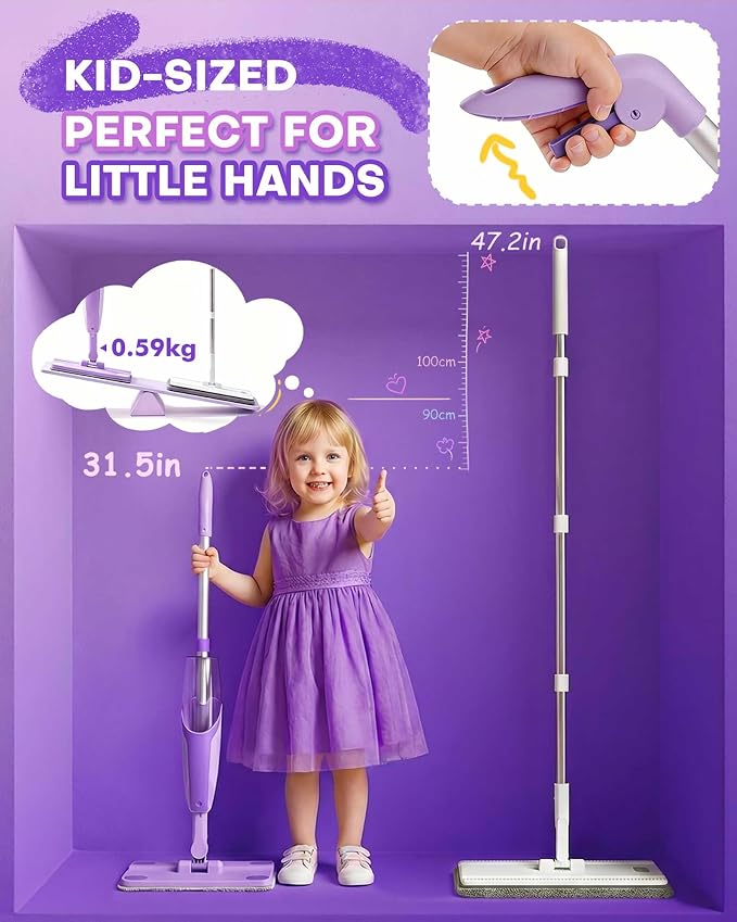 Purple Mini Spray Mop for Toddler-Montessori Cleaning Toy that Real Spray Water,Pretend Playhouse Essentials for Girls Ages 3-8,Toddler Educational Housekeeping Set - Image 2