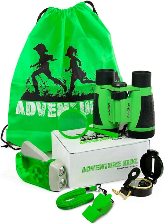 Adventure Kidz Outdoor Exploration Kit, Children’s Binoculars with Case, Flashlight, Compass, Whistle, Magnifying Glass, Backpack. Great Kids Gift Set for Camping, Hiking, STEM and Pretend Play by KidzPlay