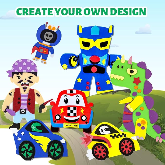 VKPI 4 Pieces EVA Foam Art Crafts Gift Kit, Creative Make Your Own Dinosaurs, Cartoon Foam Paper Craft Projects for Kids Ages 4+ Toddler, Preschool Learning Toy for Birthday Party Favor Supplies - Image 6