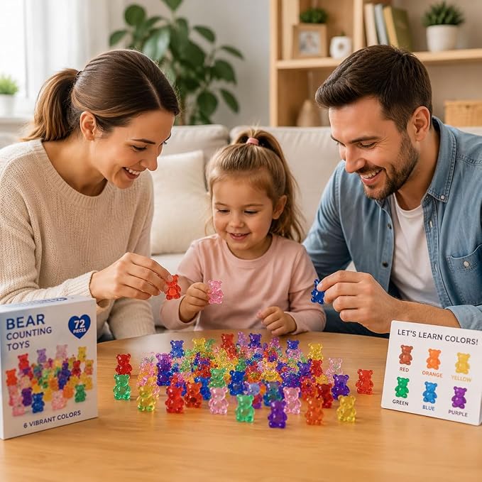 Counting Bears for Kids, 72 PCS Math Counters with Storage Box, Montessori Color Sorting & Counting Toys for Toddlers, Preschool Educational Math Manipulatives for STEM Learning (3 Styles) - Image 6