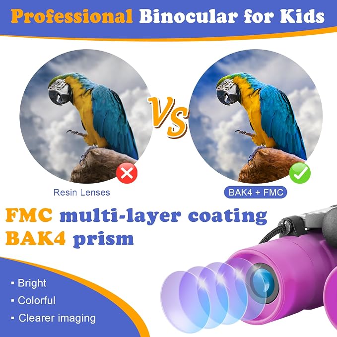 Real Binoculars for Kids Gifts for 3-12 Years Boys Girls 8x21 High-Resolution Optics Compact Toy Binocular for Bird Watching,Travel, Camping - Image 4