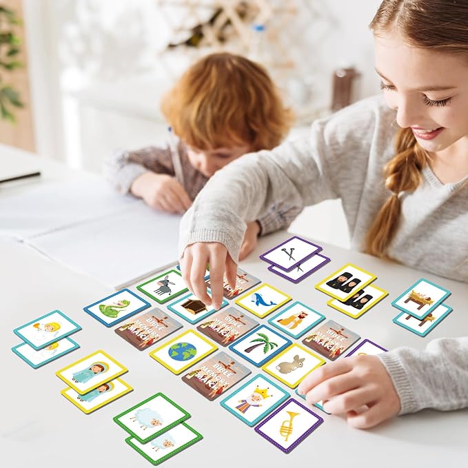 gisgfim 100 PCS Memory Matching Game Bible Concentration Memory Card Games for Kids Boys Girls Easter Educational A Fun & Fast Christian Preschool Homeschool VBS 2026 Biblical Theme Matching Games - Image 5