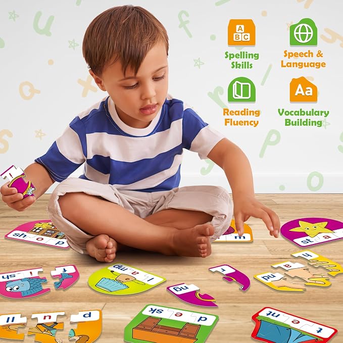 CVCC & CCVC Puzzle Cards for Kids,Phonics Games,Speech Therapy Toys for Toddlers,4 Alphabet Letter Word Puzzle,Learning Reading Spelling Games,Preschool Kindergarten Classroom Must Haves - Image 6