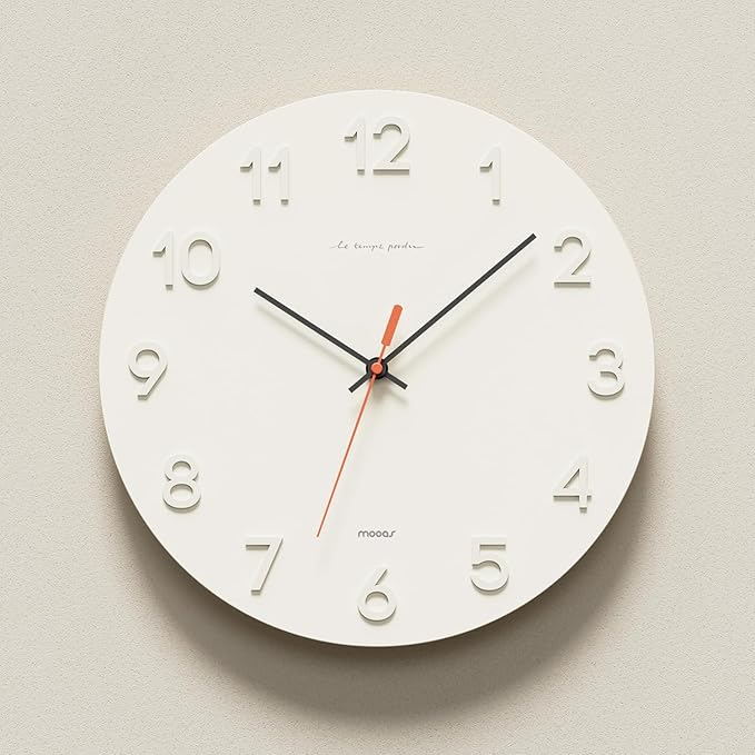 mooas 3D Numbers Modern Wall Clock, 12" Battery Operated, Analog (Cream) by mooas