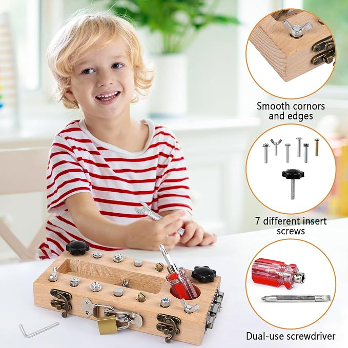 Screwdriver Board Set Montessori Toys for 3 Year Old,Wooden Screw Driver Activities Board, Fine Motor Skills & Sensory Development Toy - Image 4