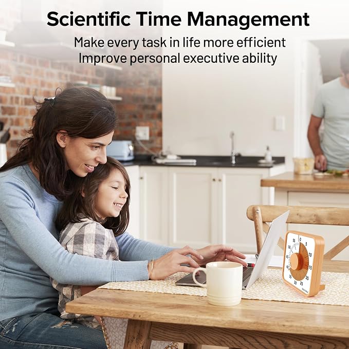 Secura 7.5 Inch Visual Timer, 60 Minute Oversize Countdown Visual Timer for Kids and Adults, Durable Mechanical Time Management Tool (Orange) - Image 4