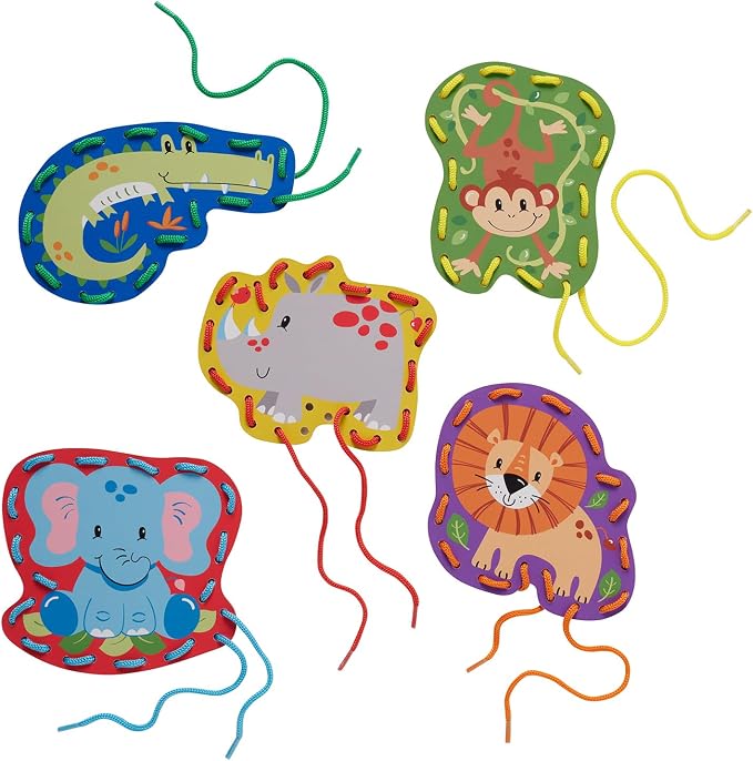 Serabeena Lacing Cards for Kids Ages 3-5 - Safari Animals | 5 Cards - Image 2