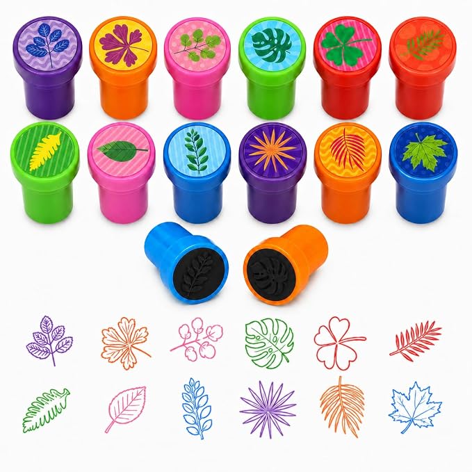 Cinrobiye 24 Pcs Nature Leaf Stampers for Kids, Pre-Inked Leaf Party Favor Set, Forest Theme Birthday Party Supplies, Classroom Rewards, Goody Bag Fillers, Piñata Fillers, Treasure Box Toys by Cinrobiye