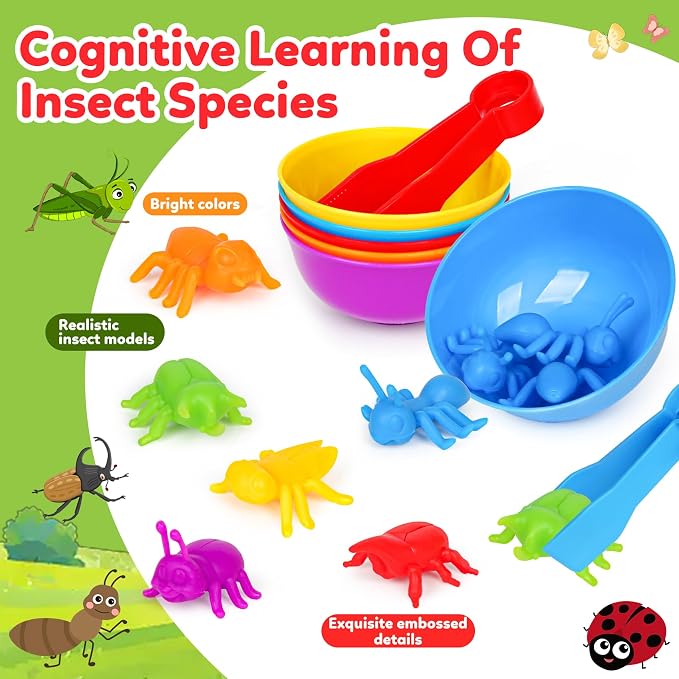 Counting Insects Matching Toys with Sorting Bowls and Games Dice Montessori Preschool Educational Activities Learning Color Sorting Fine Motor Skills Sensory Toys Birthday Gifts for 3 4 5 Year Old - Image 3