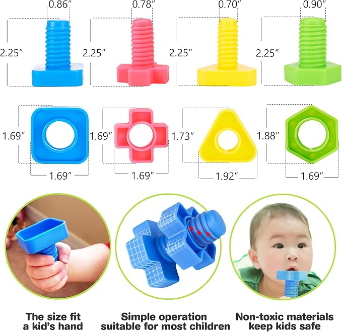 TOMYOU 32 pcs Shapes Nuts and Bolts Stacking Toys - STEM Color Sorting Learning Games - Montessori Building Kids Matching Game for Preschoolers - Construction Fine Motor Skills for Kids - Image 3