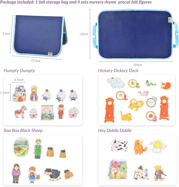 CHEFAN Felt Board for Toddlers, 4 Set Nursery Rhymes Felt Pieces, Precut Flannel Figures, Humpty Dumpty,Hey Diddle Diddle,Hickory Dickory Dock,Baa Baa Black Sheep - Image 5