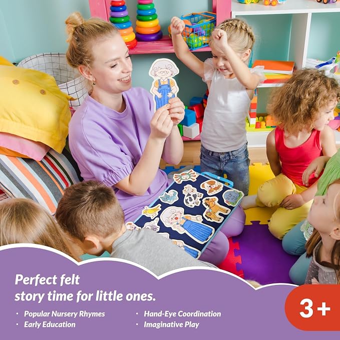 CHEFAN Felt/Flannel Board Story Set of 4, PRECUT Felt Pieces for Preschool Toddlers Circle Time,Old Lady Who Swallowed a Fly,The Grand Old Duke of York,Three Blind Mice - Image 2
