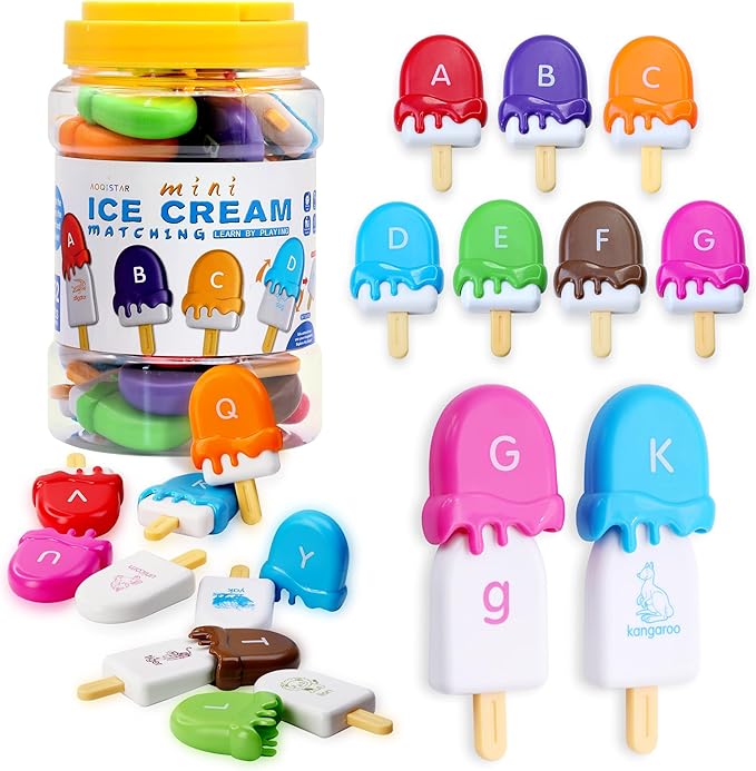 USATDD ABC Alphabet Learning Toys Alphabet Popsicles Animal Matching Toy Uppercase Lowercase Preschool Learning Activities Montessori Toys Gifts for Kids Toddlers, 52 Pcs by USATDD