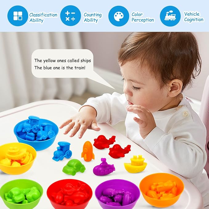 Counting Transport Matching Game with Rainbow Bowls,Color Sorting & Sensory Training Montessori Preschool Education Learning Fine Motor Skills Easter Gifts for 3 4 5 Years Old Boys Girls - Image 4
