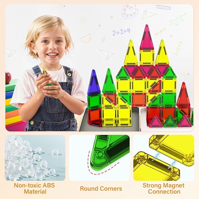 46PCS Mini Magnetic Tiles, Magnetic Tiles Travel Set with Case, STEM Educational Building Set Construction Toys for Kids Ages 3+, Portable Building Toys for Toddlers, Boys & Girls Birthday Gift - Image 3