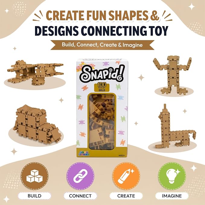100 Piece Gold Snap Connecting Building Toy Set for Kids - Image 2