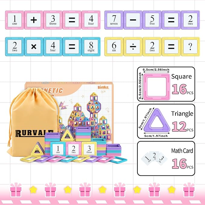 Rurvale Toddler Girl Toys, Magnetic Tiles 44pcs, Birthday Gifts Ideas for Girls Toys Age 3 4 5, Magnetic Blocks, Magnet STEM Montessori Toddler Kids Christmas Toy Gifts for 3 4 5 6 7 Year Old Girls - Image 2
