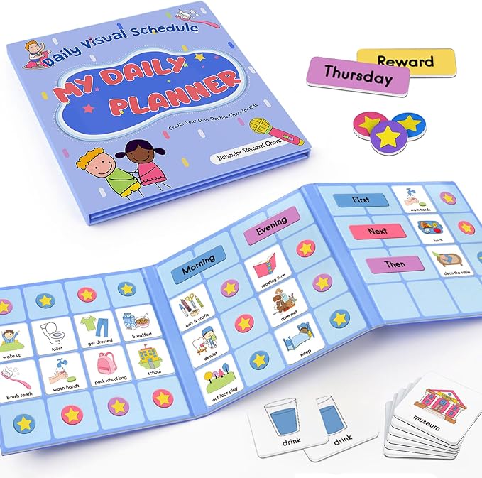 ALSLEA Magnetic Visual Schedule, Morning & Bedtime Routine Chart, Magnetic Chore Chart Cards, Customizable Daily Planner with 171 Magnets ADHD, Autism Learning Material, Early Childhood Education Aid by ALSLEA
