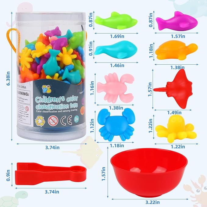 LOKIPA Counting Ocean Animal Toys, Color Sorting Set Ocean Animal Matching Game with Rainbow Sorting Cups Learning Activities Educational Sensory Toys for Toddlers Kids Ages 3 Years and Up - Image 3