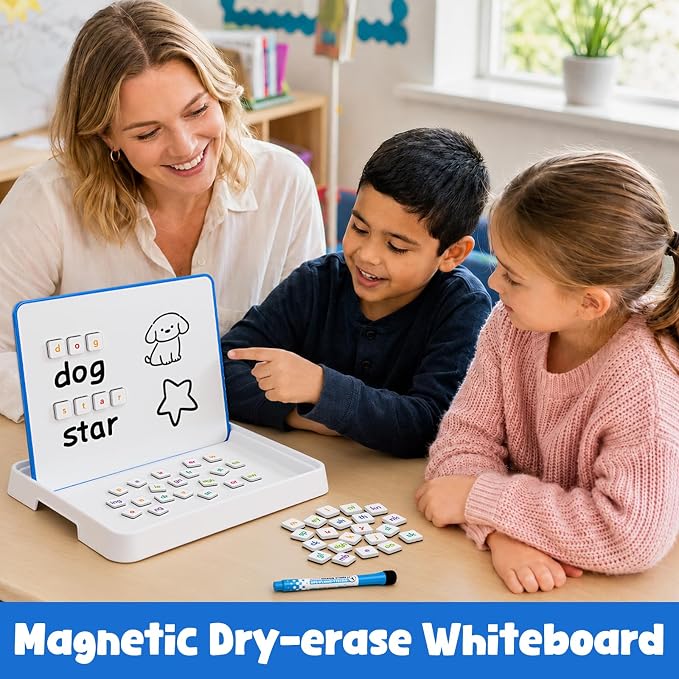 Aizweb Phonics Magnetic Letter Tiles Set with Tray & Dry Erase Board - Image 2