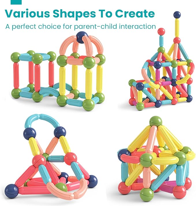 BAKAM Magnetic Building Blocks for Kids Ages 4-8, STEM Construction Toys for Boys and Girls, Large Size Magnetic Sticks and Balls Game Set for Kid’s Early Educational Learning (42PCS) - Image 5
