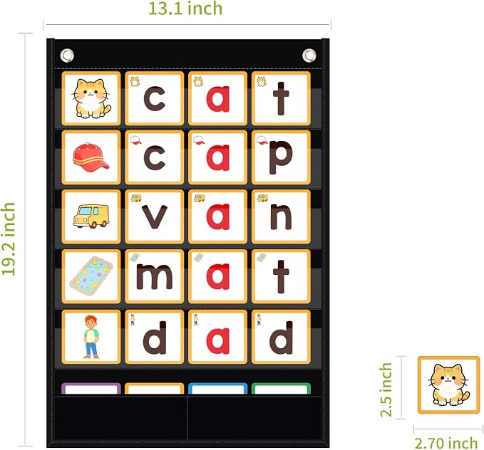 ANSTROUT CVC Word Building Pocket Chart with 144 Phonics Flash Cards,Magnetic Word Pocket Chart for Learning to Read CVC Words, Phonics Learning Tool for Preschool and Kindergarten Classrooms.(Black) - Image 3
