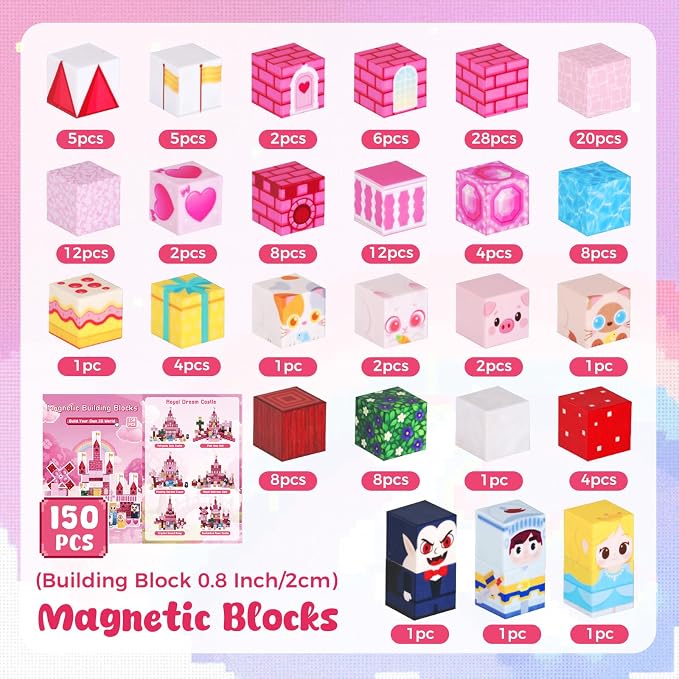 3 otters 150PCS Magnetic Blocks, with a Storage Bag, Princess Castle - Image 7