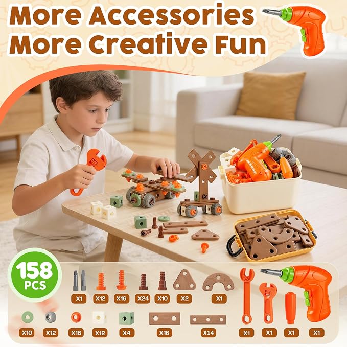 Kids Tool Set for 3-8, 158 PCS Construction Building Toys - Image 4