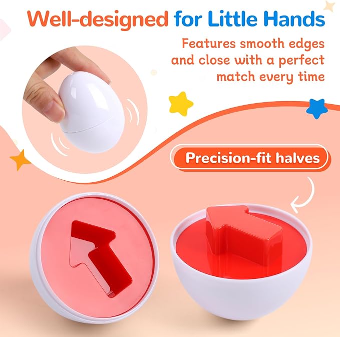 USATDD Matching Eggs for Toddlers Montessori Geometric Eggs Color & Shape Recognition Toy, Fine Motor Skills Shape Sorter Puzzle, Easter Eggs Toys Gifts for Kids, Easter Basket Stuffers - Image 4