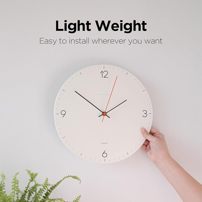 mooas Flatwood Wall Clock,12" Non-Ticking Sweep Movement (Simple White) - Image 6