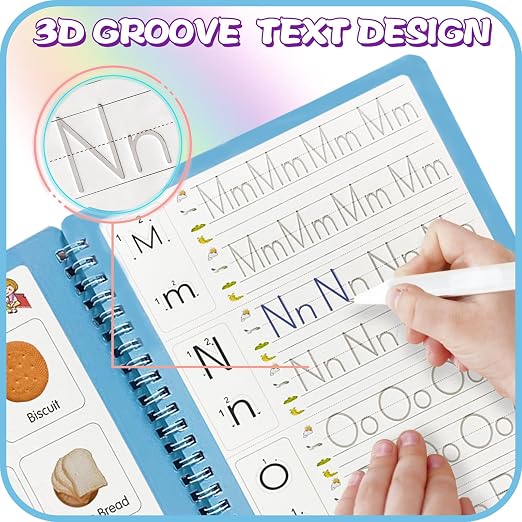 Upgraded Large Size Magic Practice Writing Copybook for Kids, Reusable Copybook Preschool - 4 Books with Pens - Blue Bag - Image 6