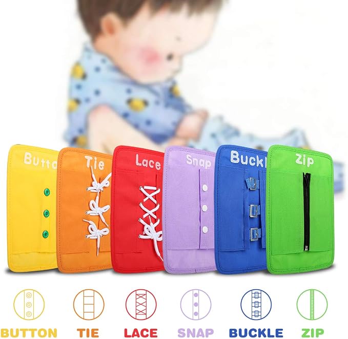 YHZAN Learn to Tie Your Shoes Dressing Board Montessori Mobile Sensory Board Travel Therapist Life Skills Development Toy - Zip,Button,Snap,Buckle,Lace & Tie for Preschool Toddler 3-8 Years Old - Image 3