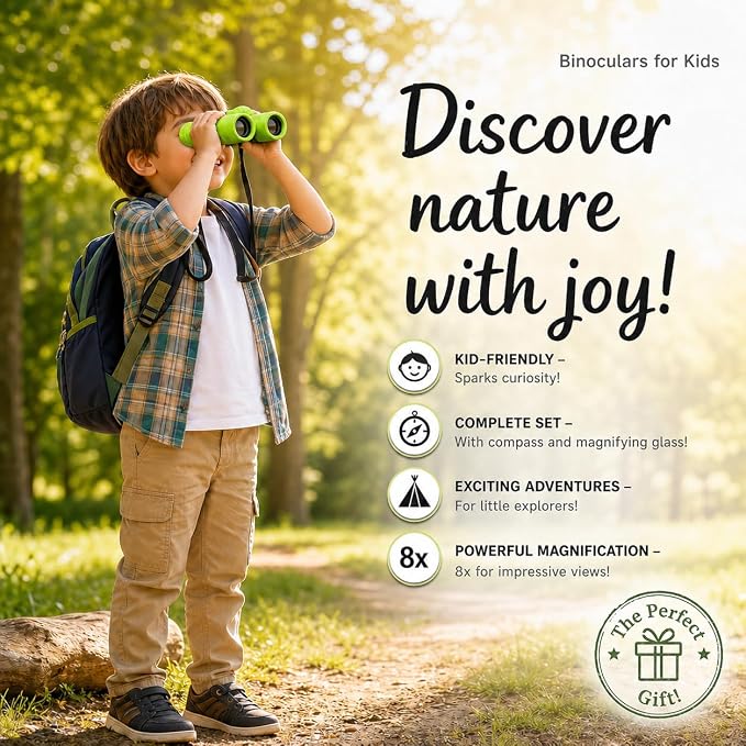 Binoculars for Kids – Perfect Toy for Little Boys and Girls – Extensive Set Incl. Magnifying Glass & Compass – Powerful Magnification 8X21 – 3 to 12 Year Old Kids for Toddler - Image 2