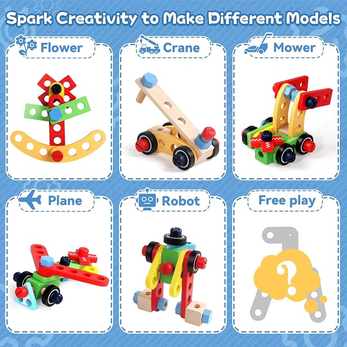 TONZE Wooden Kids Tool Set with Drill, Montessori Toys for 3 Year Old Boys - Image 4