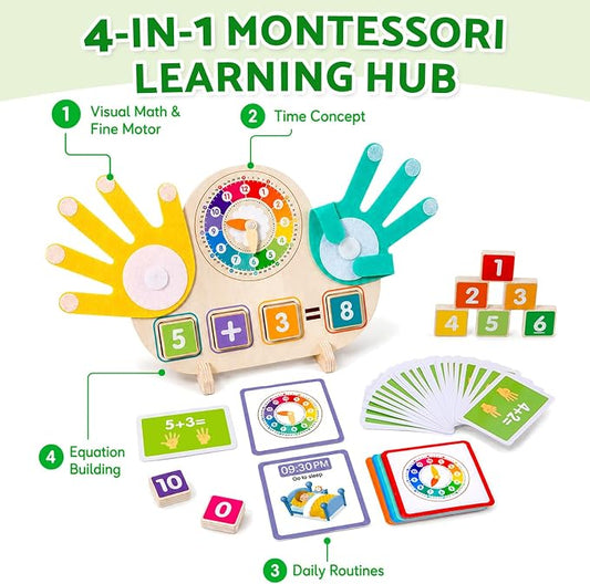 2-in-1 Wooden Math Manipulatives & Teaching Clock Toys - Image 2