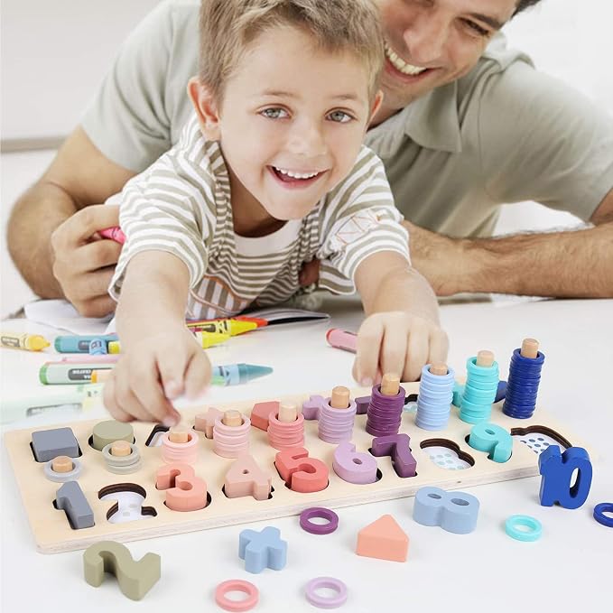 QZMTOY Counting Shape Stacker Wooden Count Sort Stacking Tower with Wood Colorful Number Shape Math Blocks for Kids Preschool Educational Toddlers Toy - Image 5