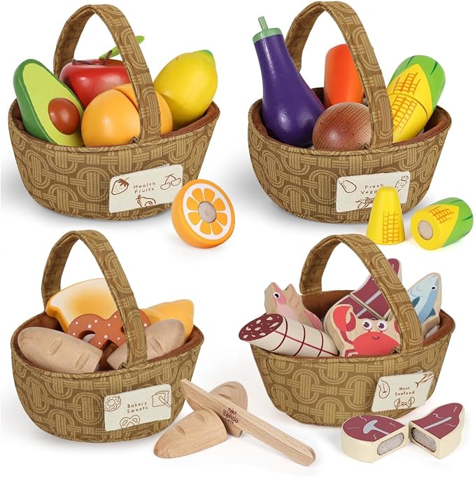 Lehoo Castle Wooden Play Food Set for Toddlers, Play Kitchen Accessories by LehooCastle